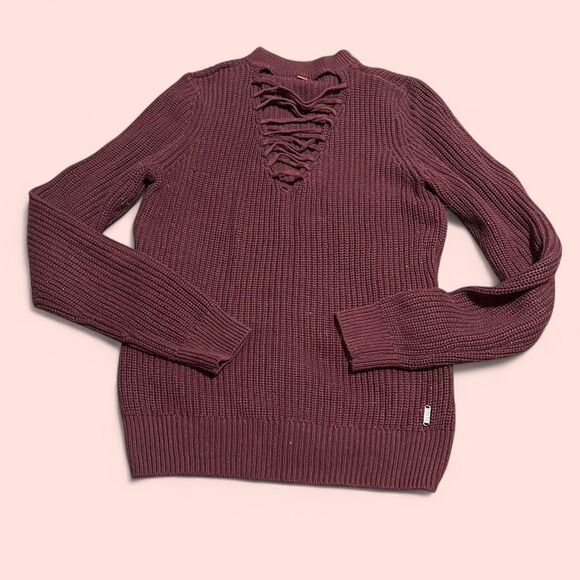 Guess Burgundy lace up sweater - Picture 1 of 8